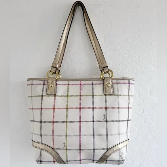 Coach Heritage Tattersall Signature Leather Shoulder Bag Purse, Wristlet & Dusty - Picture 6 of 16